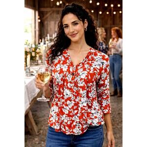 Fun2Fun Maley Pleated Detail Blouse Rust/Cream size M